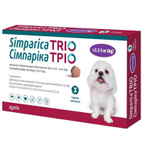 Таблетки Zoetis Simparica Trio Сімпаріка Тріо від бліх, кліщів, гельмінтів для собак 2,5-5 кг, 3 таб