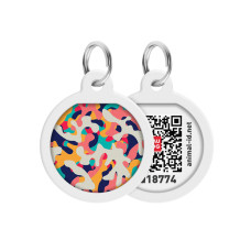 Адресник для собак та котів металічний WAUDOG Smart ID з QR паспортом, малюнок "Камо різнокольоровий", круг, Д 25 мм