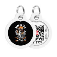 Адресник для собак и кошек металлический WAUDOG Smart ID с QR паспортом, рисунок "Ездить, чтобы жить", круг, Д 30 мм