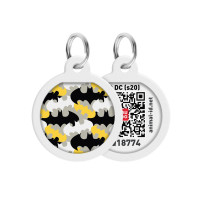 Адресник для собак та котів металічний WAUDOG Smart ID з QR паспортом, малюнок "Бетмен візерунок", круг, Д 25 мм