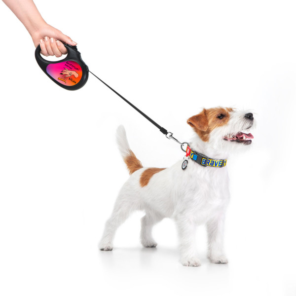 Поводок-рулетка для собак WAUDOG R-leash, рисунок "Конотопские магические войска", S, до 15 кг, 5 м, светоотражающая черная лента