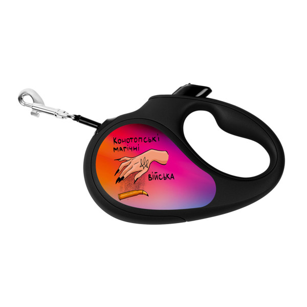 Поводок-рулетка для собак WAUDOG R-leash, рисунок "Конотопские магические войска", L, до 50 кг, 5 м, светоотражающая черная лента