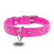 Нашийник для собак шкіряний WAUDOG Glamour з QR паспортом, з клейовими стразами "Квіти", Ш 15 мм, Дов 27-36 см рожевий