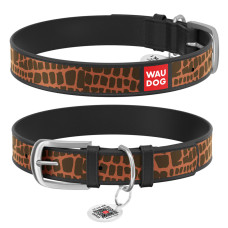 Нашийник WAUDOG Design з малюнком "Жираф", преміум шкіра, металева пряжка (ширина 12 мм, довжина 19-25 см) чорний