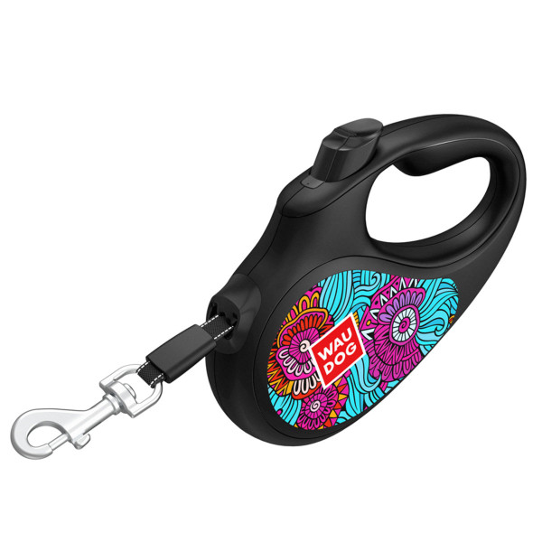 Повідець-рулетка для собак WAUDOG R-leash, малюнок "Літо", S, до 15 кг, 5 м, світловідбиваюча стрічка чорний