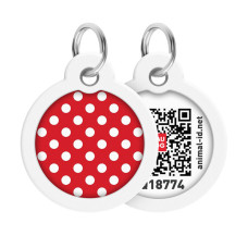 Адресник для собак і котів металевий WAUDOG Smart ID з QR паспортом, малюнок "Горох", коло, Д 30 мм