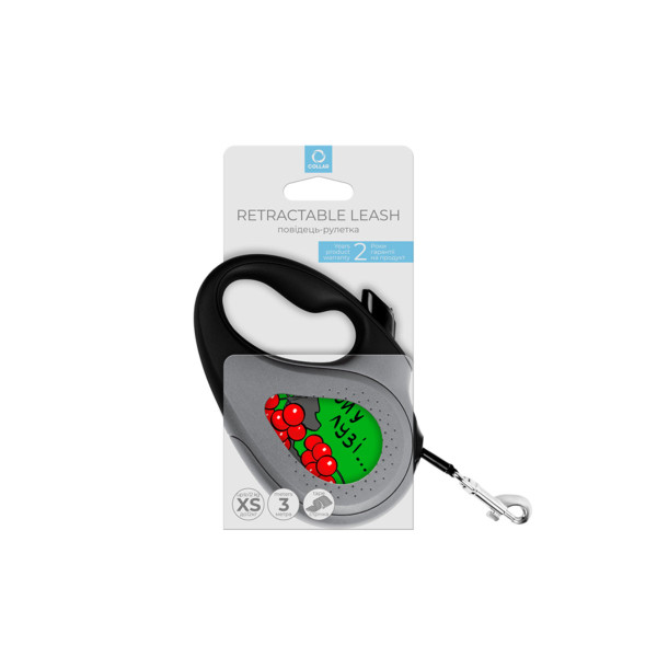 Повідець-рулетка для собак WAUDOG R-leash, малюнок "Калина", XS, до 12 кг, 3 м, світловідбиваюча стрічка чорний