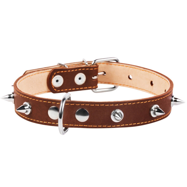 Ошейник "CoLLaR" двойной с шипами (ширина 25мм, длина 38-50см) коричневый