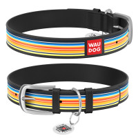 Нашийник WAUDOG Design з малюнком "Лінії 2", преміум шкіра, металева пряжка (ширина 20 мм, довжина 30-39 см) чорний