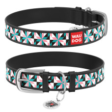 Нашийник WAUDOG Design з малюнком "Снігові квіти", преміум шкіра, металева пряжка (ширина 15 мм, довжина 27-36 см) чорний