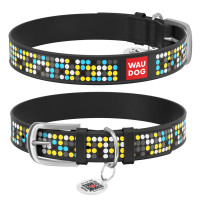 Нашийник WAUDOG Design з малюнком "Мозаїка", преміум шкіра, металева пряжка (ширина 12 мм, довжина 21-29 см) чорний