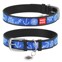 Нашийник WAUDOG Design з малюнком "Морська фантазія", преміум шкіра, металева пряжка (ширина 12 мм, довжина 21-29 см) чорний