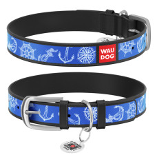 Нашийник WAUDOG Design з малюнком "Морська фантазія", преміум шкіра, металева пряжка (ширина 12 мм, довжина 21-29 см) чорний