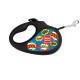 Повідець-рулетка для собак WAUDOG R-leash, малюнок "ВАУ", M, до 25 кг, 5 м, світловідбиваюча стрічка чорний