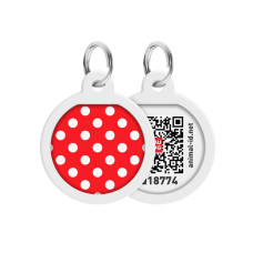 Адресник для собак та котів металічний WAUDOG Smart ID з QR паспортом, малюнок "Горох", круг, Д 25 мм