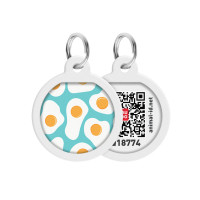 Адресник для собак та котів металічний WAUDOG Smart ID з QR паспортом, малюнок "Яєчня", круг, Д 25 мм