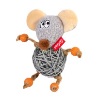 Игрушка для кошек Мышка с колокольчиком GiGwi Catch&amp;Scratch, текстиль, веревка, ротанг, 8 см