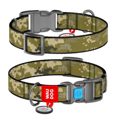 Нашийник для собак нейлоновий WAUDOG Nylon з QR-паспортом, малюнок "Мілітарі", пластиковий фастекс, L, Ш 25 мм, Дов 33-49 см