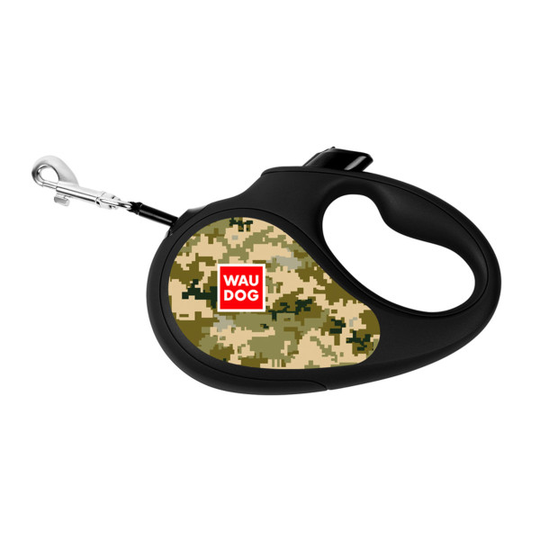 Повідець-рулетка для собак WAUDOG R-leash, малюнок "Мілітарі", S, до 15 кг, 5 м, світловідбиваюча стрічка