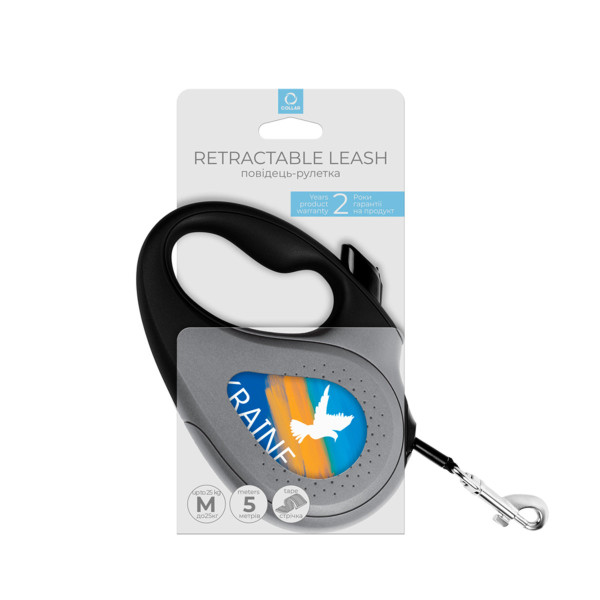Поводок-рулетка для собак WAUDOG R-leash, рисунок "Знамя", M, до 25 кг, 5 м, светоотражающая лента черный
