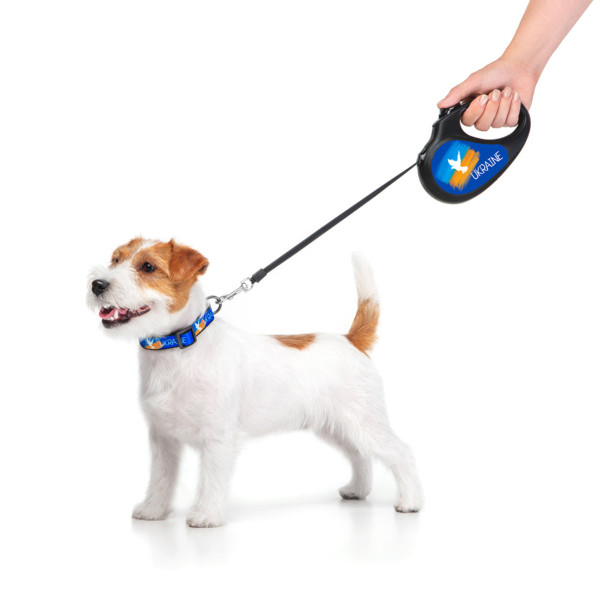 Поводок-рулетка для собак WAUDOG R-leash, рисунок "Знамя", M, до 25 кг, 5 м, светоотражающая лента черный