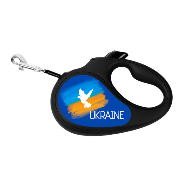 Повідець-рулетка для собак WAUDOG R-leash, малюнок "Прапор", XS, до 12 кг, 3 м, світловідбиваюча стрічка чорний