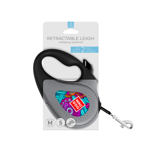 Повідець-рулетка для собак WAUDOG R-leash, малюнок "Літо", M, до 25 кг, 5 м, світловідбиваюча стрічка чорний