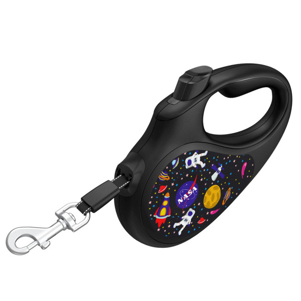 Поводок-рулетка для собак WAUDOG R-leash, рисунок "NASA", XS, до 12 кг, 3 м, светоотражающая лента черный