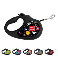 Поводок-рулетка для собак WAUDOG R-leash, рисунок "NASA", XS, до 12 кг, 3 м, светоотражающая лента черный