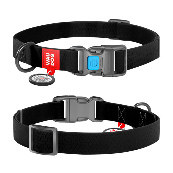 Нашийник для собак водостійкий WAUDOG Waterproof c QR паспортом, пластикова пряжка-фастекс, Ш 25 мм, Дов 38-58 см, чорний