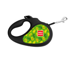 Повідець-рулетка для собак WAUDOG R-leash, малюнок "Авокадо", S, до 15 кг, 5 м, світловідбиваюча стрічка чорний