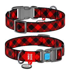 Ошейник для собак нейлоновый WAUDOG Nylon с QR паспортом, рисунок "Шотландка красная", пластиковый фастекс, Ш 20 мм, Длин 28-40 см