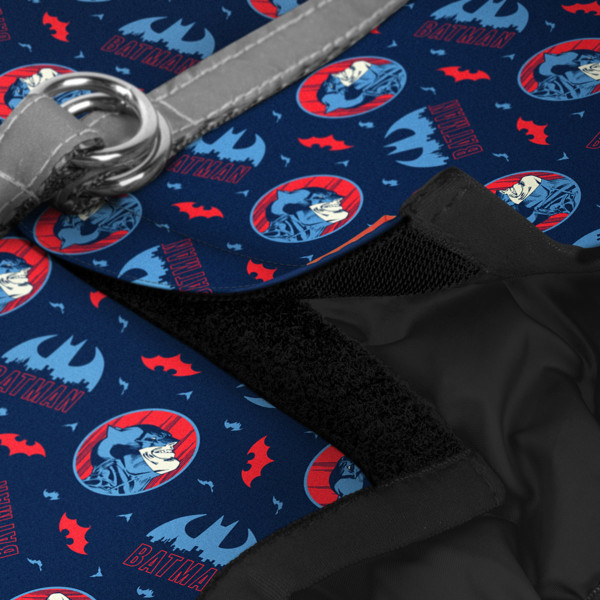 Шлея для собак м'яка WAUDOG Clothes з QR паспортом, малюнок "Бетмен червоно-блакитний", XS2, В 28-31 см, С 20-22 см