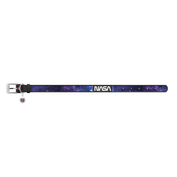 Нашийник для собак шкіряний WAUDOG Design з QR паспортом, малюнок "NASA21", XS, Ш 15 мм, Д 26-35 см, чорний