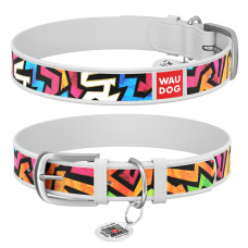 Нашийник WAUDOG Design з малюнком "Графіті", преміум шкіра, металева пряжка (ширина 12 мм, довжина 21-29 см) білий