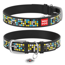 Нашийник WAUDOG Design з малюнком "Мозаїка", преміум шкіра, металева пряжка (ширина 20 мм, довжина 30-39 см) чорний