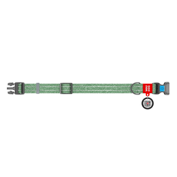 Нашийник для собак із відновленої бавовни WAUDOG Re-cotton з QR паспортом, світловідбиваючий, пластиковий фастекс, Ш 25 мм, Дов 37-58 см зелений