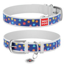 Нашийник WAUDOG Design з малюнком "Пікселі", преміум шкіра, металева пряжка (ширина 12 мм, довжина 21-29 см) білий