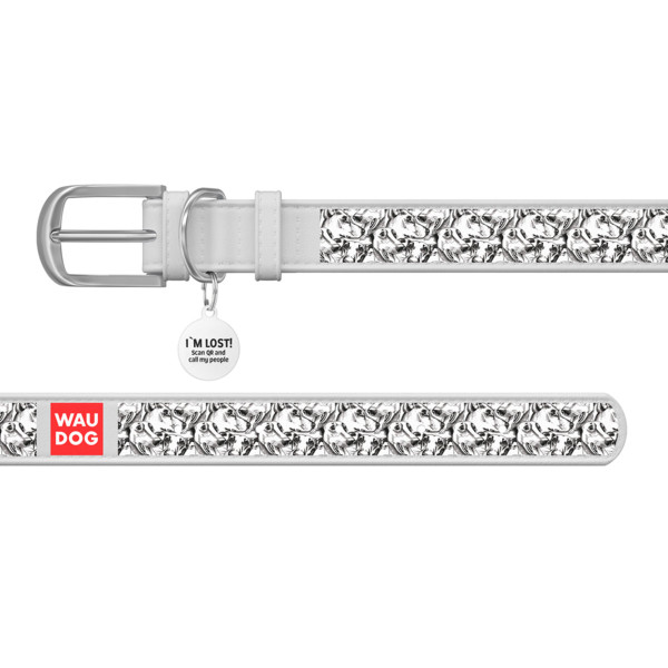 Нашийник WAUDOG Design з малюнком "Вірність", преміум шкіра, металева пряжка (ширина 25 мм, довжина 38-49 см) білий