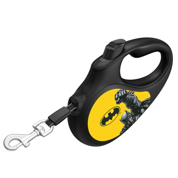 Повідець-рулетка для собак WAUDOG R-leash, малюнок "Бетмен Жовтий", M, до 25 кг, 5 м, світловідбиваюча стрічка чорний