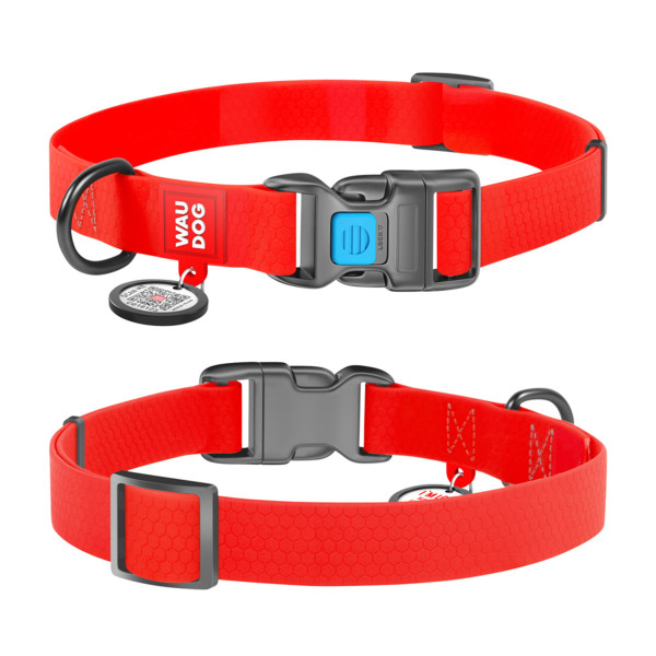 Нашийник для собак водостійкий WAUDOG Waterproof c QR паспортом, пластикова пряжка-фастекс, Ш 15 мм, Дов 25-35 см, червоний