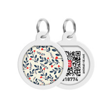 Адресник для собак та котів металічний WAUDOG Smart ID з QR паспортом, малюнок "Рослини", круг, Д 25 мм