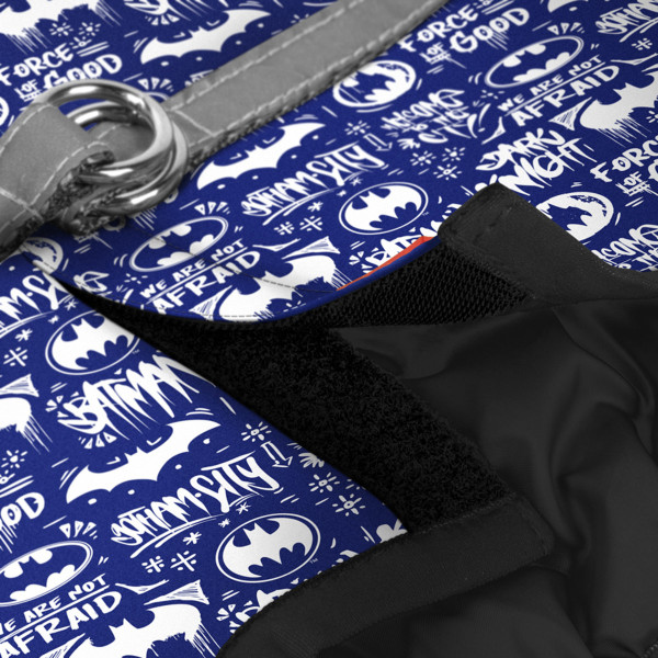 Шлея для собак м'яка WAUDOG Clothes з QR паспортом, малюнок "Бетмен біло-блакитний", S1, В 40-45 см, С 29-31 см