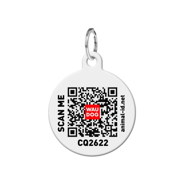Адресник для собак та котів персоналізований металевий WAUDOG Smart ID з QR паспортом, M, малюнок "Блакитний", коло, Д 30 мм