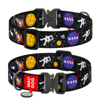 Нашийник для собак нейлоновий WAUDOG Nylon з QR паспортом, малюнок "NASA", металева пряжка-фастекс, XXL, Ш 35 мм, Д 46-70 см