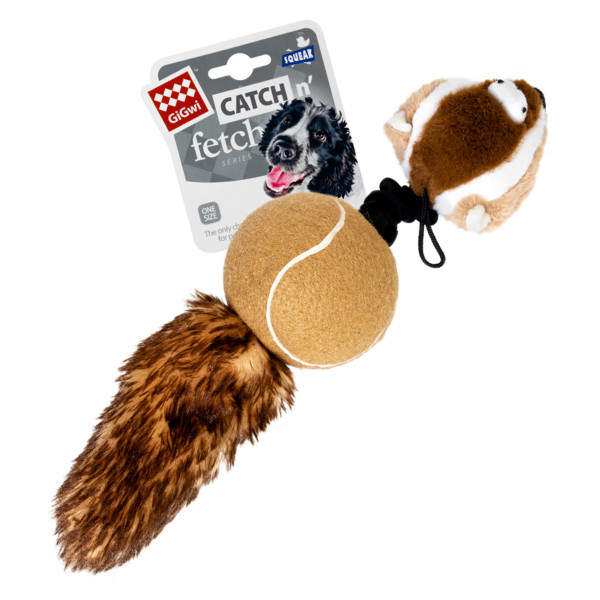 Игрушка для собак Барсук с 2-мя пищалками GiGwi Catch &amp; fetch, искусственный мех, теннисная резина, веревка, 32 см