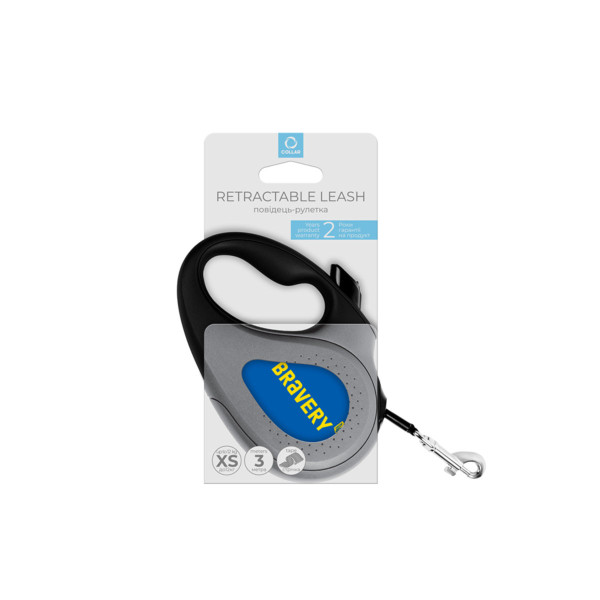 Повідець-рулетка для собак WAUDOG R-leash, малюнок "Сміливість", XS, до 12 кг, 3 м, світловідбиваюча стрічка чорний