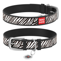 Нашийник WAUDOG Design з малюнком "Зебра", преміум шкіра, металева пряжка (ширина 35 мм, довжина 46-60 см) чорний