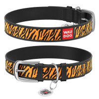 Нашийник WAUDOG Design з малюнком "Тигр", преміум шкіра, металева пряжка (ширина 35 мм, довжина 46-60 см) чорний