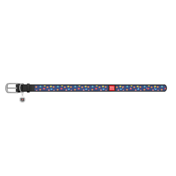 Нашийник WAUDOG Design з малюнком "Пікселі", преміум шкіра, металева пряжка (ширина 20 мм, довжина 30-39 см) чорний